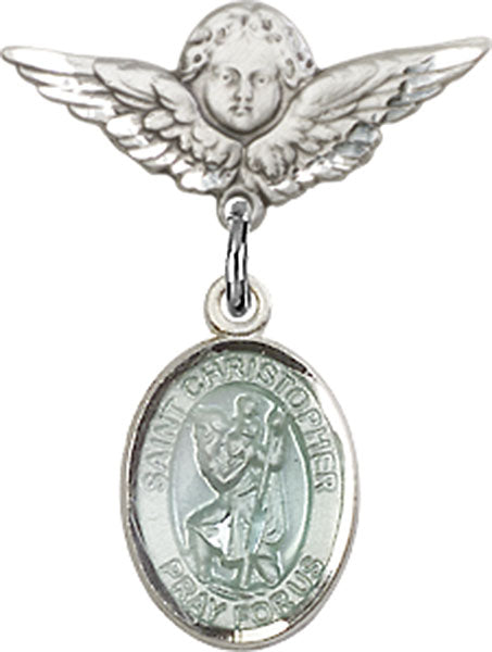St. Christopher Charm and Angel with Smaller Wings Badge Pin