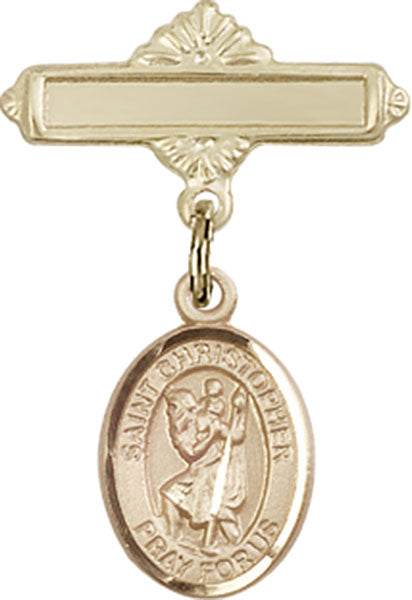 St. Christopher Charm and Polished Engravable Badge Pin