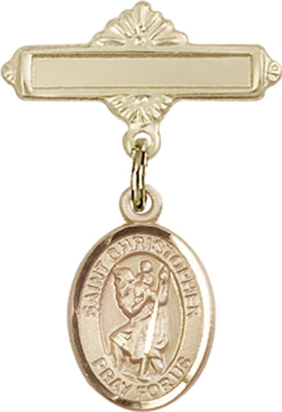 St. Christopher Charm and Polished Engravable Badge Pin