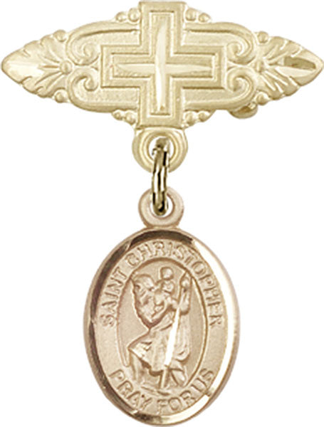 St. Christopher Charm and Badge Pin with Cross