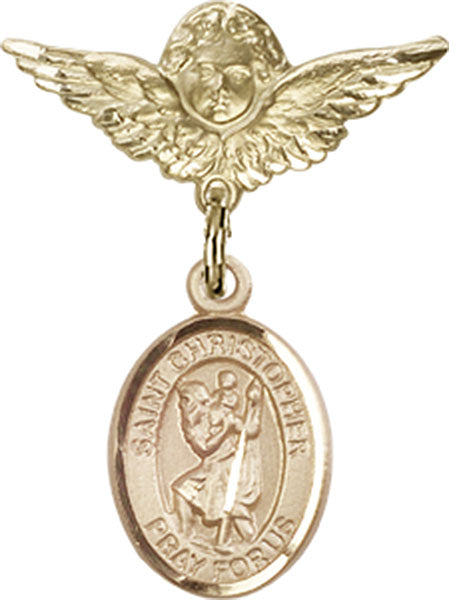 St. Christopher Charm and Angel with Smaller Wings Badge Pin