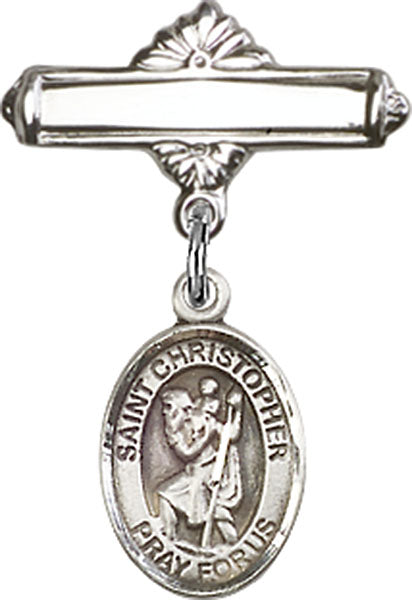 St. Christopher Charm and Polished Engravable Badge Pin
