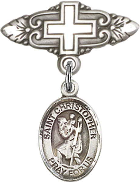 St. Christopher Charm and Badge Pin with Cross