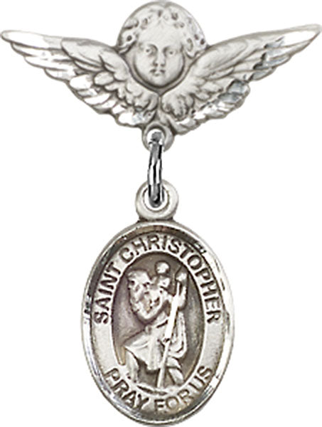St. Christopher Charm and Angel with Smaller Wings Badge Pin