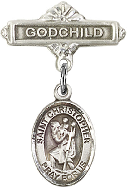 St. Christopher Charm and Godchild Badge Pin