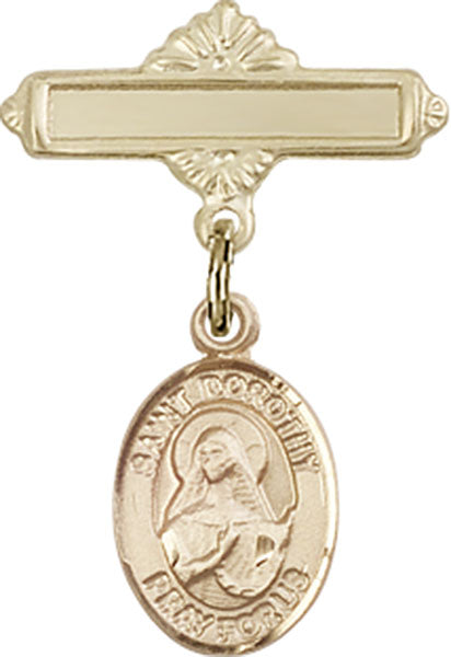 St. Dorothy Charm and Polished Engravable Badge Pin