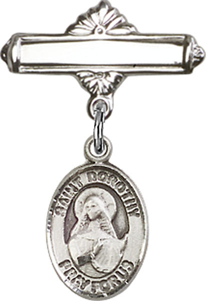 St. Dorothy Charm and Polished Engravable Badge Pin