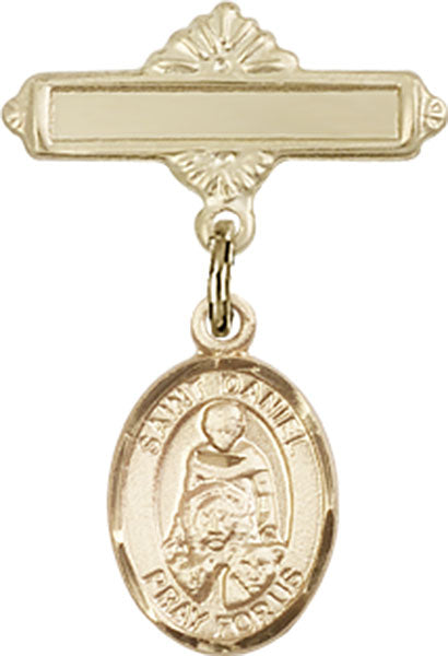 St. Daniel Charm and Polished Engravable Badge Pin