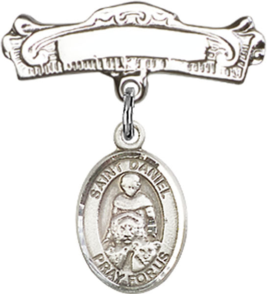 St. Daniel Charm and Arched Polished Engravable Badge Pin