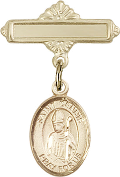St. Dennis Charm and Polished Engravable Badge Pin