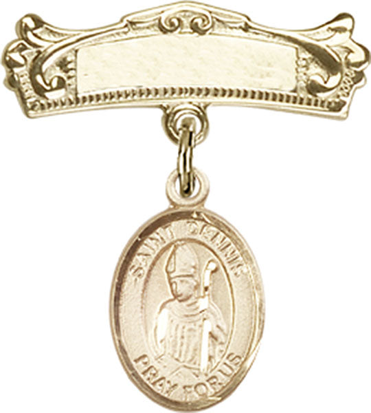 St. Dennis Charm and Arched Polished Engravable Badge Pin