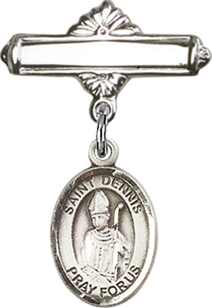 St. Dennis Charm and Polished Engravable Badge Pin