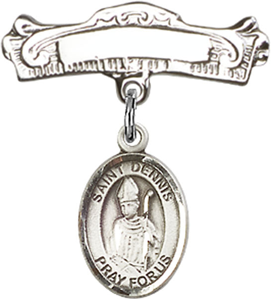 St. Dennis Charm and Arched Polished Engravable Badge Pin