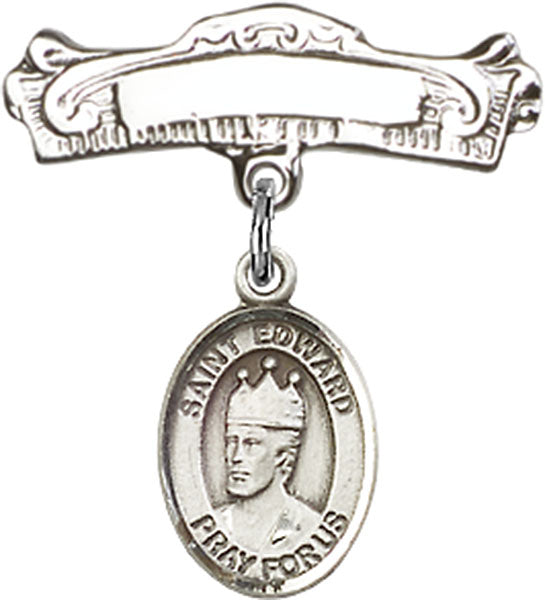 St. Edward the Confessor Charm and Arched Polished Engravable Badge Pin