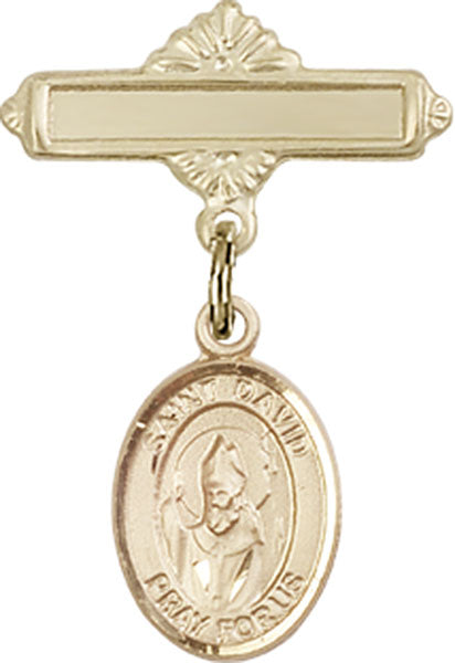 St. David of Wales Charm and Polished Engravable Badge Pin