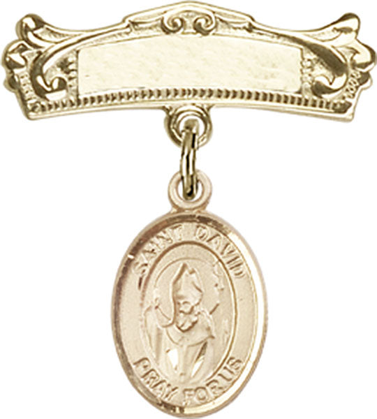 St. David of Wales Charm and Arched Polished Engravable Badge Pin