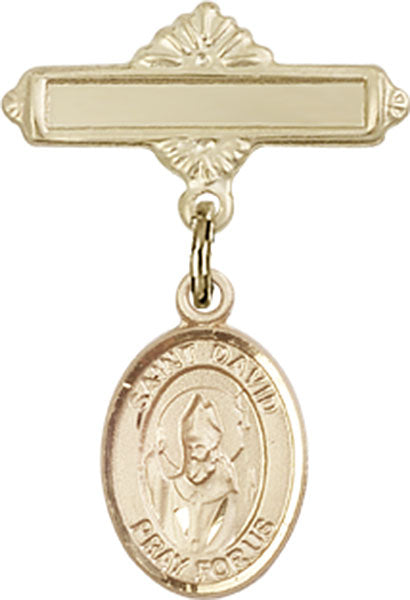 St. David of Wales Charm and Polished Engravable Badge Pin