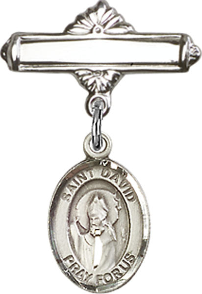 St. David of Wales Charm and Polished Engravable Badge Pin