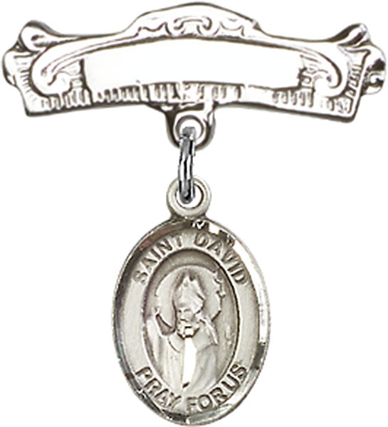 St. David of Wales Charm and Arched Polished Engravable Badge Pin