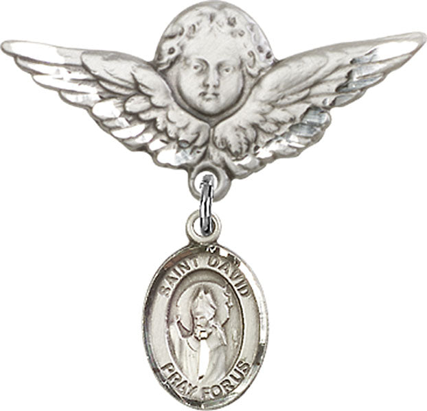 St. David of Wales Charm and Angel with Larger Wings Badge Pin