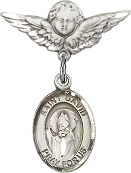 St. David of Wales Charm and Angel with Smaller Wings Badge Pin