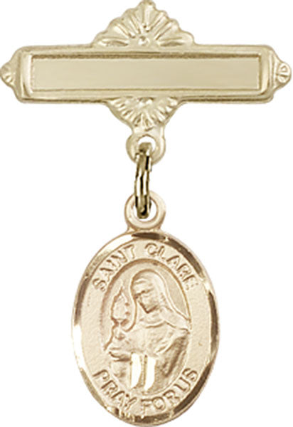 St. Clare of Assisi Charm and Polished Engravable Badge Pin
