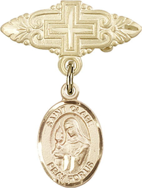 St. Clare of Assisi Charm and Badge Pin with Cross