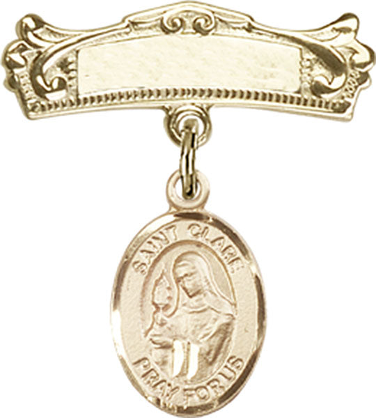 St. Clare of Assisi Charm and Arched Polished Engravable Badge Pin