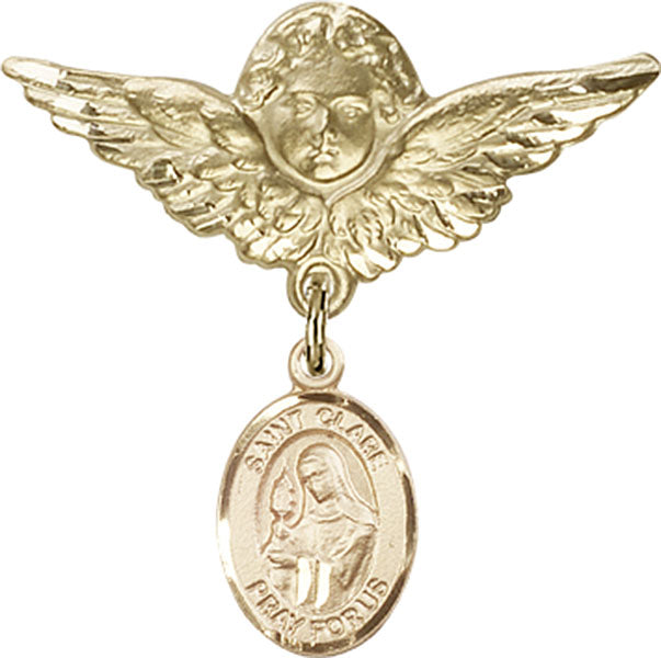 St. Clare of Assisi Charm and Angel with Larger Wings Badge Pin