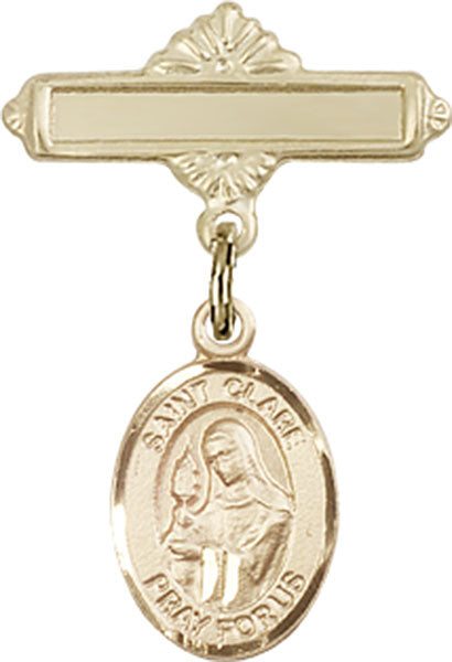 St. Clare of Assisi Charm and Polished Engravable Badge Pin