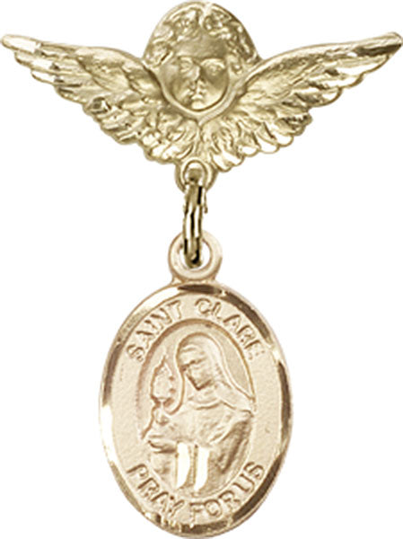 St. Clare of Assisi Charm and Angel with Smaller Wings Badge Pin