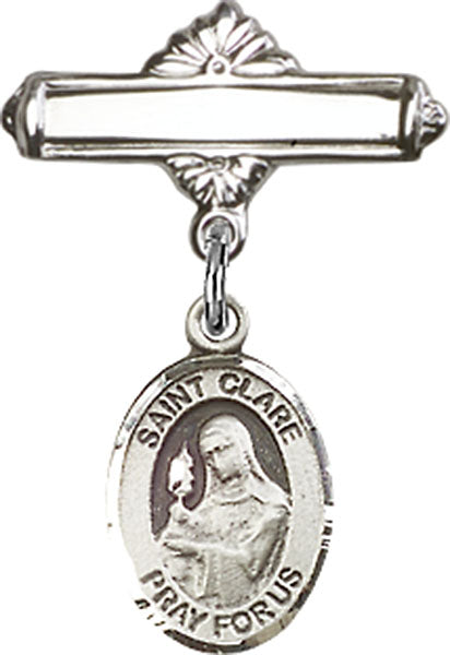 St. Clare of Assisi Charm and Polished Engravable Badge Pin