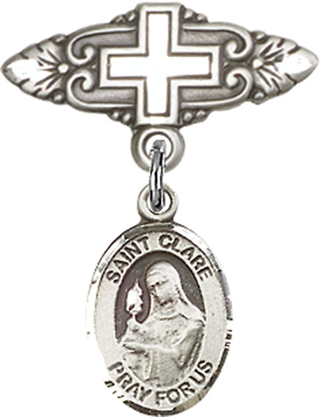 St. Clare of Assisi Charm and Badge Pin with Cross