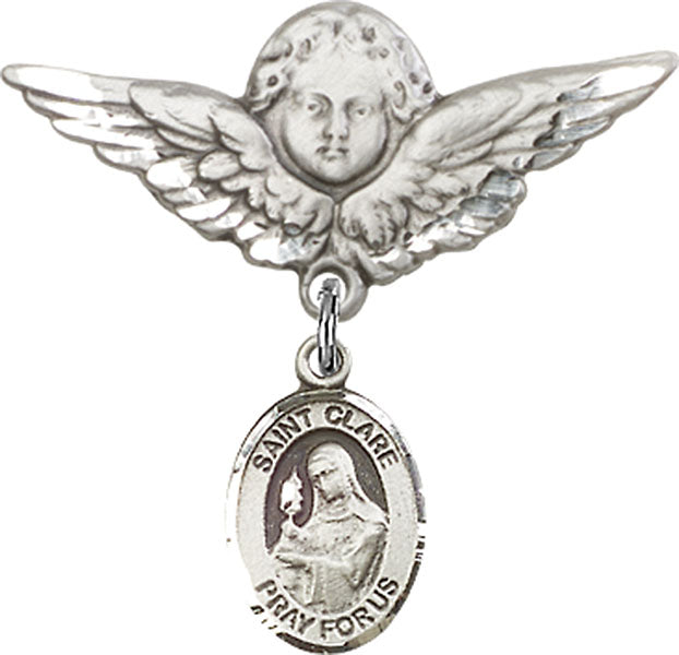 St. Clare of Assisi Charm and Angel with Larger Wings Badge Pin