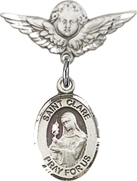 St. Clare of Assisi Charm and Angel with Smaller Wings Badge Pin