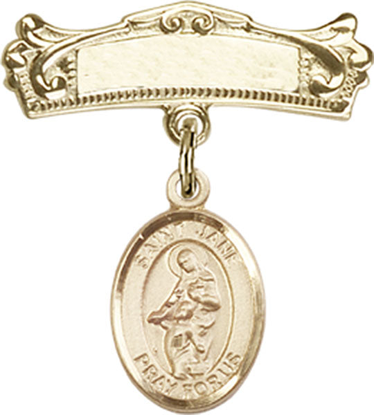 St. Jane of Valois Charm and Arched Polished Engravable Badge Pin