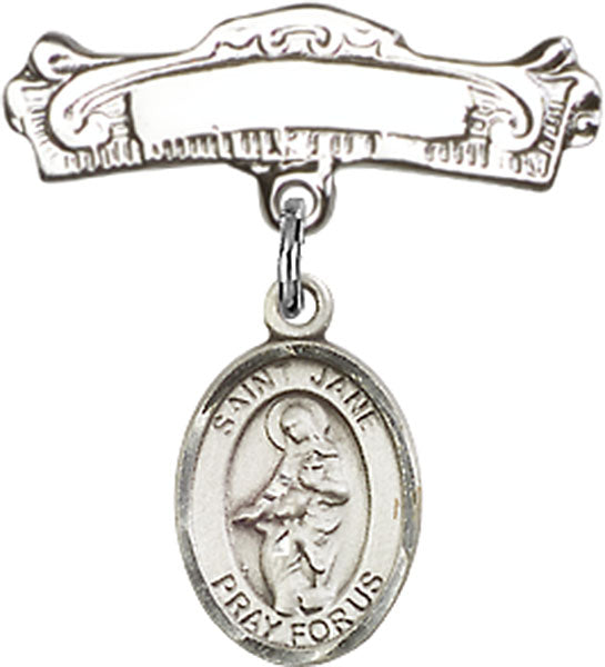 St. Jane of Valois Charm and Arched Polished Engravable Badge Pin