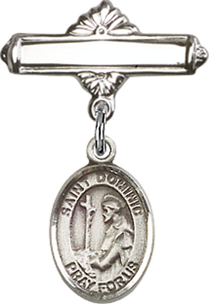 St. Dominic de Guzman Charm and Polished Engravable Badge Pin