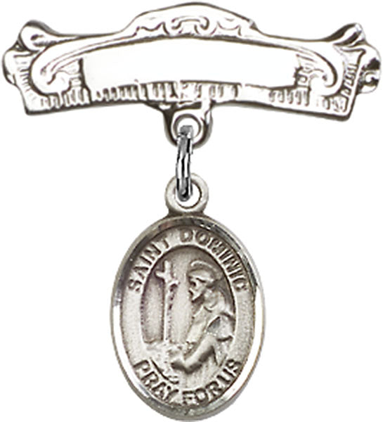 St. Dominic de Guzman Charm and Arched Polished Engravable Badge Pin