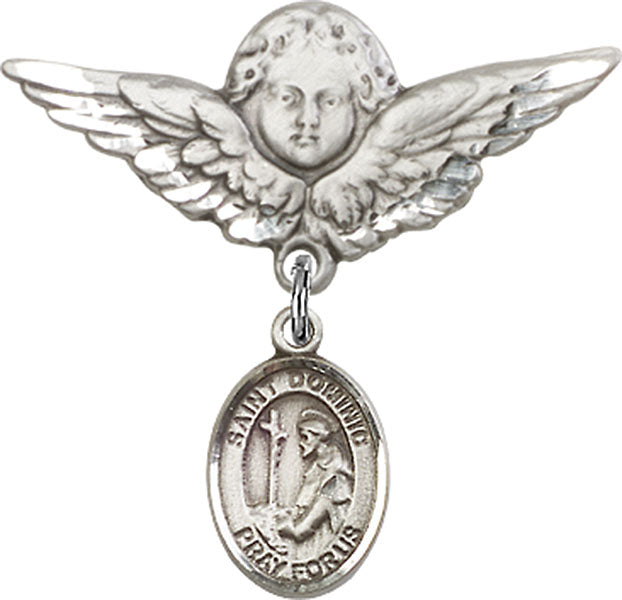 St. Dominic de Guzman Charm and Angel with Larger Wings Badge Pin