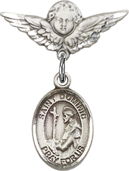 St. Dominic de Guzman Charm and Angel with Smaller Wings Badge Pin