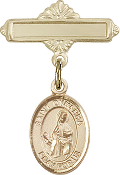 St. Dymphna Charm and Polished Engravable Badge Pin