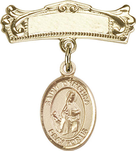 St. Dymphna Charm and Arched Polished Engravable Badge Pin