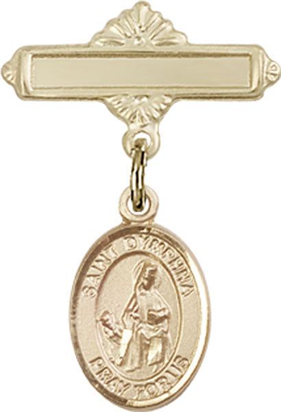 St. Dymphna Charm and Polished Engravable Badge Pin