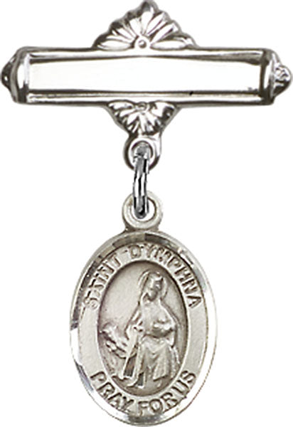 St. Dymphna Charm and Polished Engravable Badge Pin