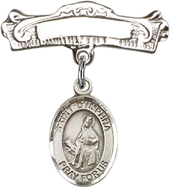 St. Dymphna Charm and Arched Polished Engravable Badge Pin