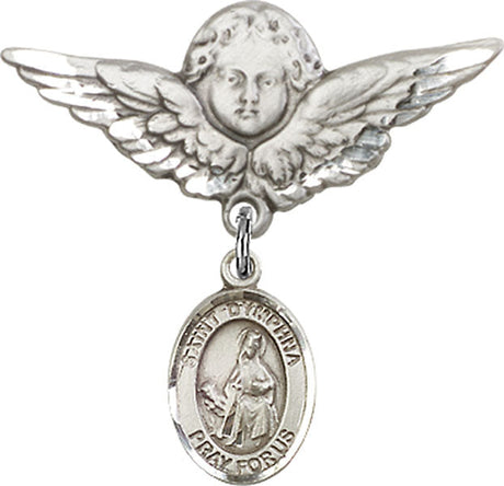 St. Dymphna Charm and Angel with Larger Wings Badge Pin