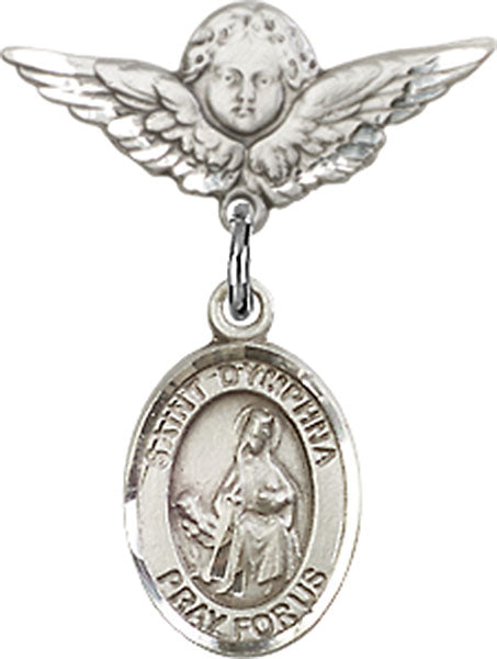 St. Dymphna Charm and Angel with Smaller Wings Badge Pin