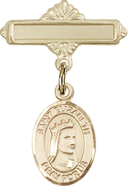 St. Elizabeth of Hungary Charm and Polished Engravable Badge Pin