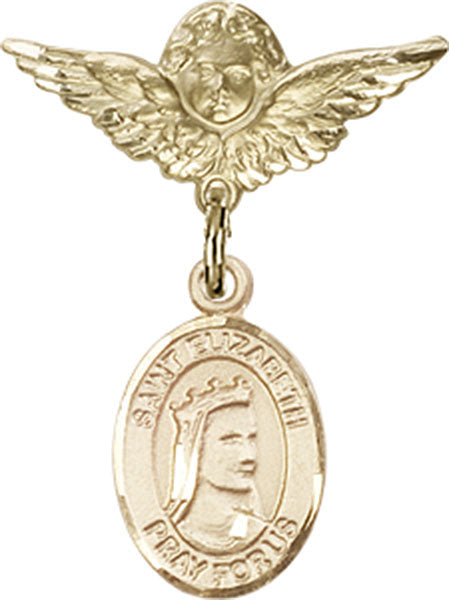 St. Elizabeth of Hungary Charm and Angel with Smaller Wings Badge Pin